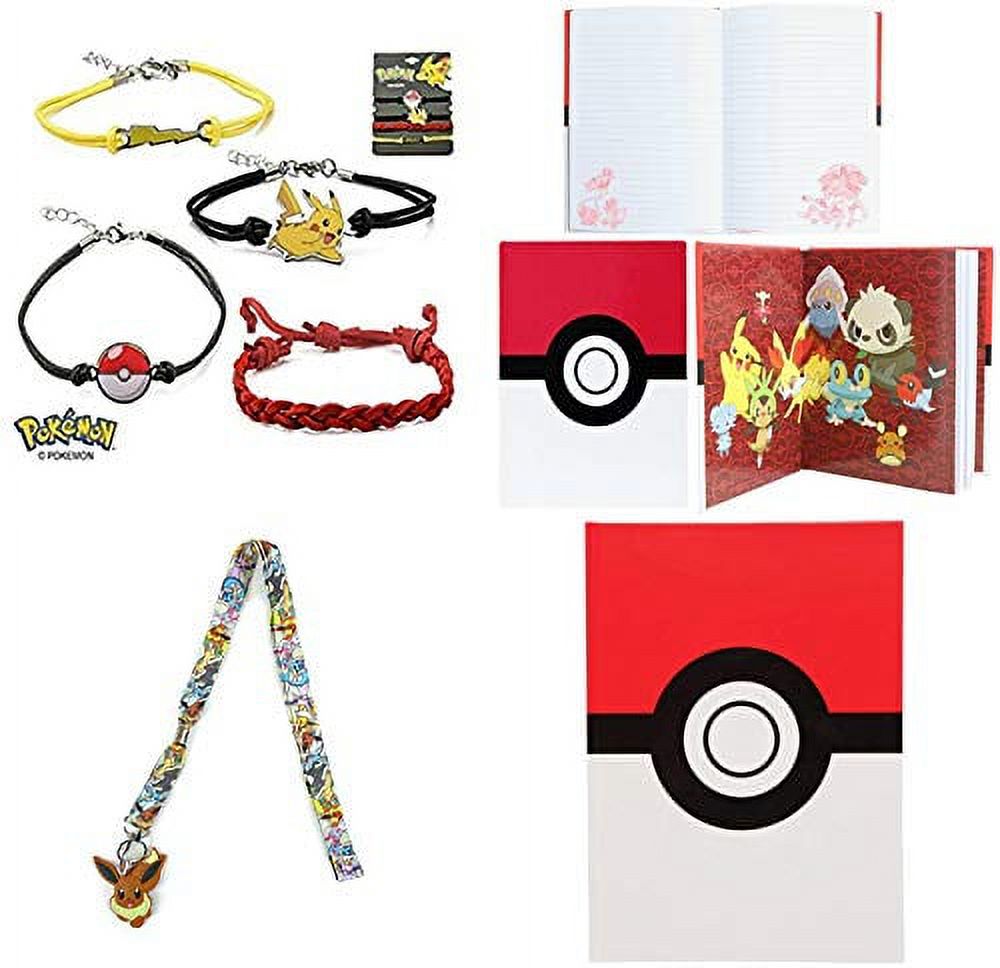 P & K Pokemon Journal Book, 4 Leather Bracelets and Bonus Eevee Lanyard - 6  Piece Gift Set